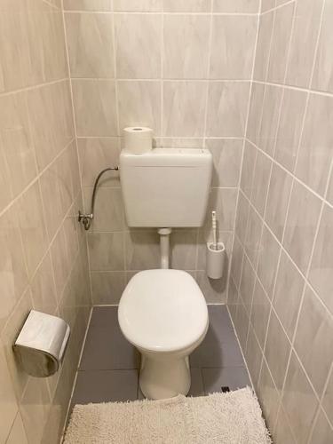 ein kleines Bad mit WC und Teppich in der Unterkunft Einzimmerwohnung + Dusche und WC in Berlin