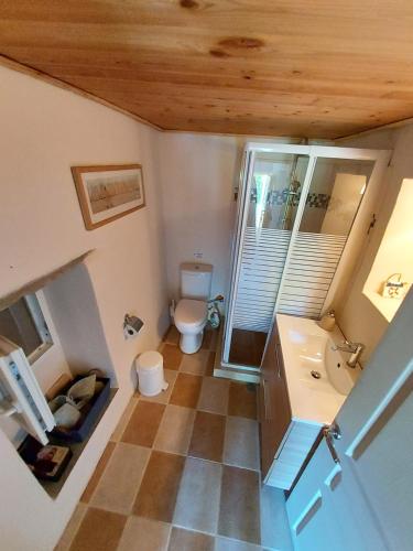 a small bathroom with a toilet and a sink at Green Oasis 3 in Lámira