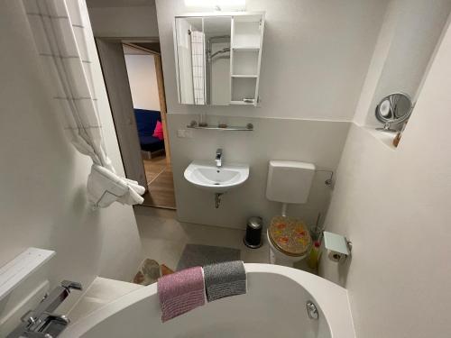 a small white bathroom with a sink and a toilet at Lichtmannegger GmbH und Co KG in Ramsau
