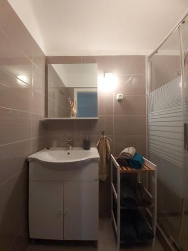 y baño con lavabo y ducha. en Duma Home en Balatonkeresztúr