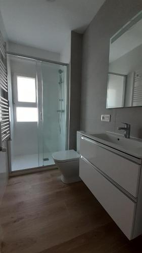 a bathroom with a shower and a toilet and a sink at Apartamento Salamanca by Cloe in Salamanca
