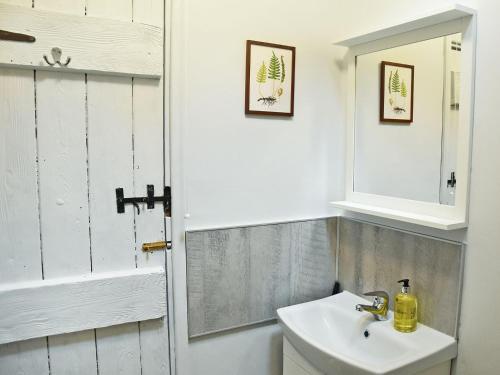 y baño con lavabo y espejo. en Fern Cottage en Bardon Mill