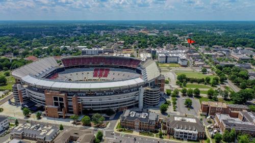 an aerial view of a soccer stadium at BamaNati in Tuscaloosa