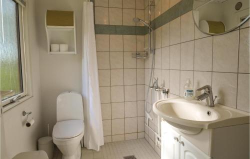 ein Bad mit einem WC und einem Waschbecken in der Unterkunft 3 Bedroom Amazing Home In Fars in Hvalpsund