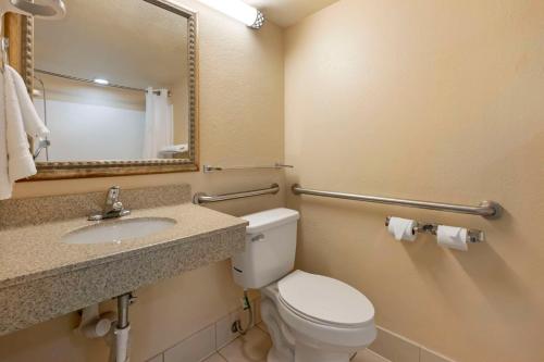 a bathroom with a toilet and a sink and a mirror at Best Western International Speedway Hotel in Daytona Beach