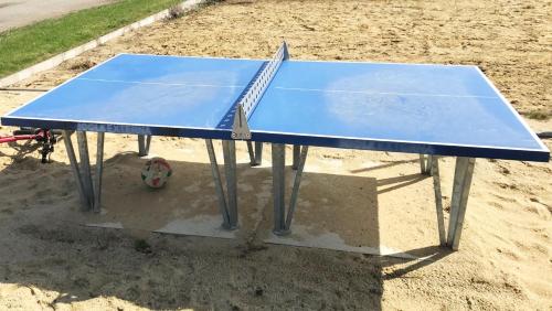 a blue ping pong table in the sand at Fewo WAFFENKAMMER im Rittergut Leppersdorf bei Dresden für 7 Personen in Leppersdorf
