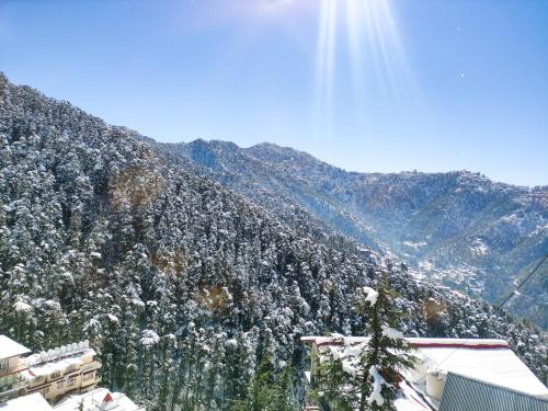 a snow covered hillside with a mountain at Frosty Woods Homestay in Shimla