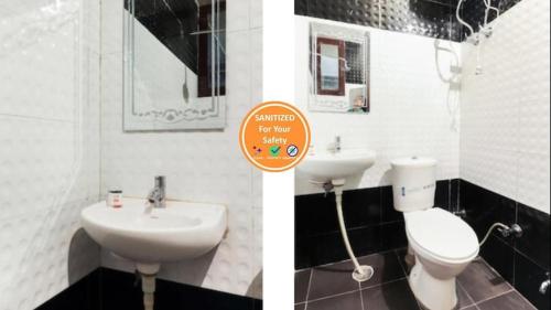 two pictures of a bathroom with a sink and a toilet at HOTEL KABIR in Lucknow