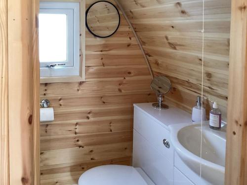 een kleine badkamer met een toilet en een wastafel bij The Dalmore Pod in Alness