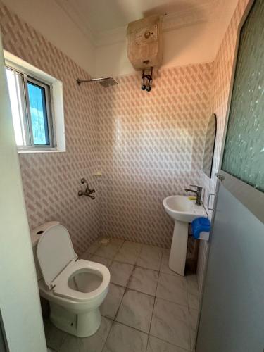 a small bathroom with a toilet and a sink at Kijiji House Paje in Paje