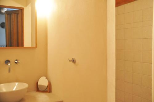 a bathroom with a sink and a toilet and a mirror at Le Mas des Perrines Maison d’Hôtes in Pernes-les-Fontaines