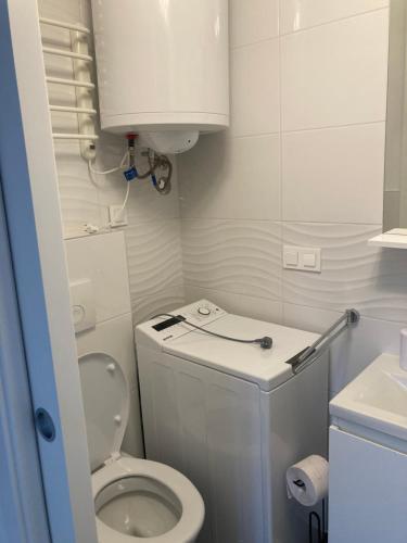 ein kleines Bad mit WC und Waschbecken in der Unterkunft 4* Posta / Butiga couples only apartments in Vrbnik