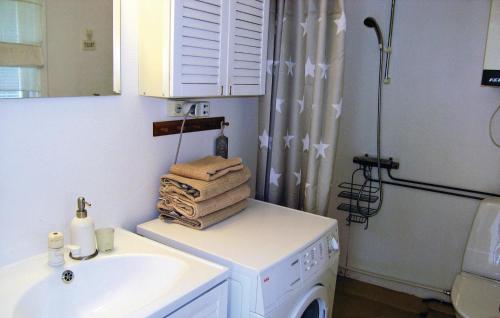 a bathroom with a washing machine and a sink at Beautiful Home In Aplared With 2 Bedrooms, Sauna And Wifi in Aplared