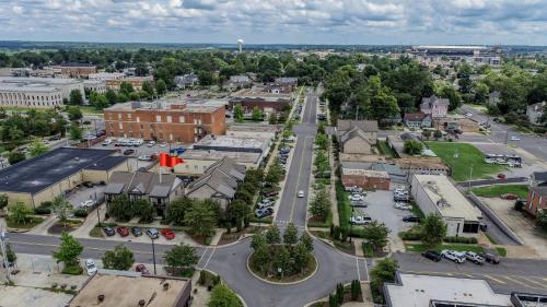 an aerial view of a small town with a street at Bama Getaway in Tuscaloosa