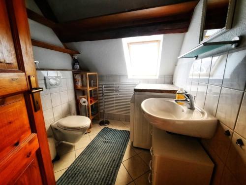a small bathroom with a sink and a toilet at stilvolle Dachgeschoss-Wohnung in Top-Lage in Großröhrsdorf