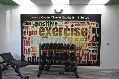 a wall with a large poster in a gym at Quality Inn & Suites Brooks Louisville South in Brooks