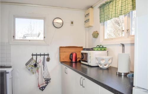 a kitchen with a counter top with a microwave at Gorgeous Home In Lyckeby With House Sea View in Lyckeby