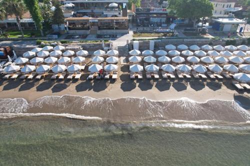 an aerial view of a beach with umbrellas at Kalia Beach Hotel Side in Side