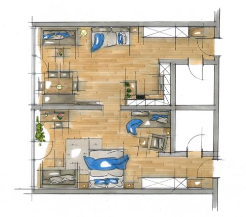 a floor plan of a room with at Ferienpark Tulai - Fam. Carl in Scuol