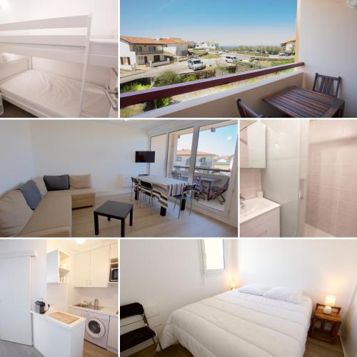 un collage de photos d'une chambre et d'un salon dans l'établissement * Hossegor * Rénové * Piscine * Parking * Famille, à Soorts-Hossegor