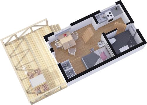 a rendering of a floor plan of a room at Lagunen Cottages and Hostel in Strömstad
