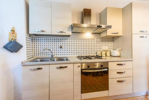 a kitchen with a sink and a stove at Tenuta Poggio ai Mandorli in Greve in Chianti