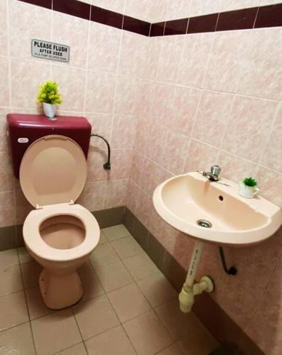 a bathroom with a toilet and a sink at Batu Pahat Hill View Homestay in Batu Pahat