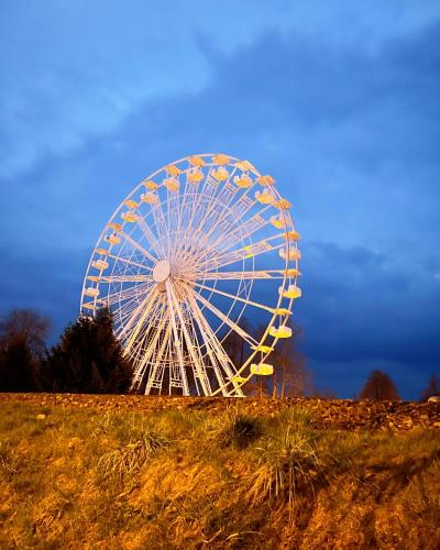 a ferris wheel in the middle of a field at Warszawska 1 Apartament Giżycko in Giżycko