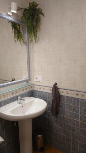 a bathroom with a sink and a mirror at Carmen Apartamento Susanne in Frigiliana