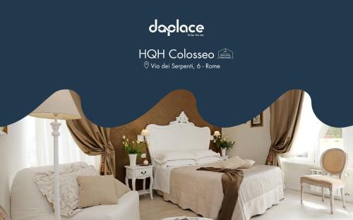 ローマにあるDaplace - HQH Colosseoの青い壁のベッドルーム1室(ベッド1台、椅子付)
