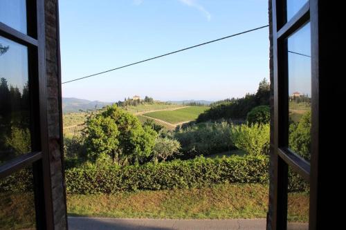 een uitzicht vanuit een raam van een wijngaard bij Guest House il Gatto in Gaiole in Chianti