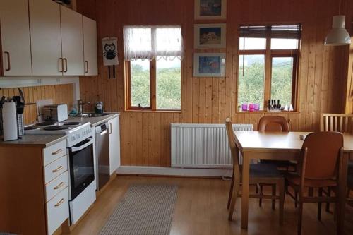 Virtuve vai virtuves zona naktsmītnē Cosy cabin near Hraunfossar