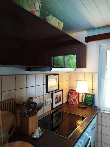 Dapur atau dapur kecil di Försterhaus am Linowsee