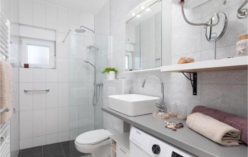 een badkamer met een wastafel, een toilet en een douche bij Villa Seas Kaprije in Kaprije