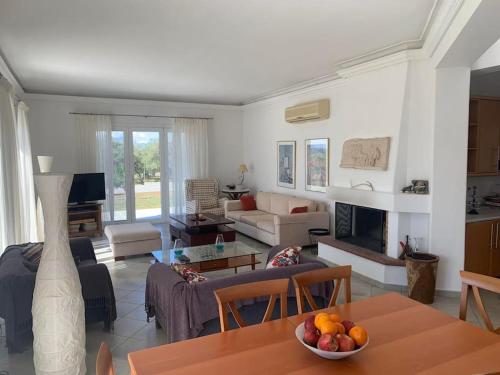 埃利亞拉科尼阿斯的住宿－Village House - Monemvasia municipality，客厅配有沙发和桌子