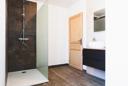 a bathroom with a shower and a sink at Coeur de Ville à partager in Montbéliard