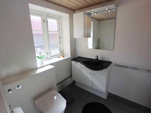 NeksøにあるHoliday home Nexø Xの白いバスルーム(洗面台、トイレ付)