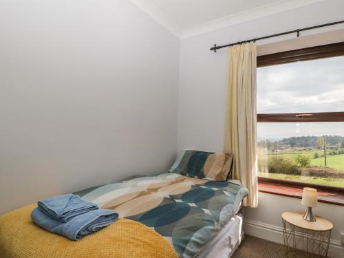 a bedroom with a bed and a window at Moors Farm in Cinderford