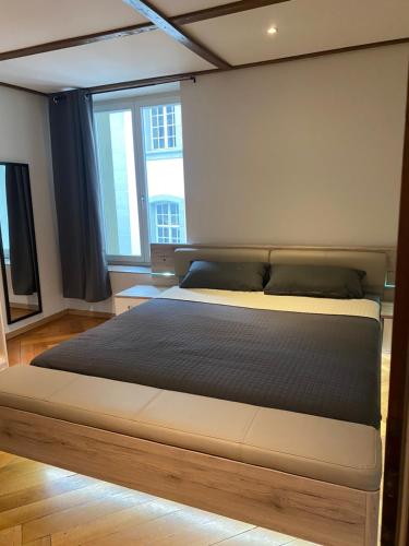 1 dormitorio con 1 cama en una habitación en Cathédrale Saint-Nicolas Bnb, en Fribourg