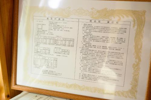 a picture of a menu in a wooden frame at 貸温泉別荘Clover天城杉のログハウス伊豆高原 in Ito