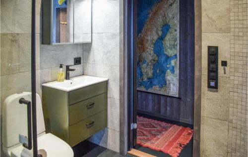 a bathroom with a sink and a toilet and a shower at Awesome Home In Rauland With Sauna in Rauland