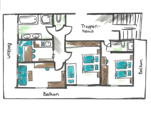 a drawing of a floor plan of a house at Haus Rainer in Mühlbach am Hochkönig