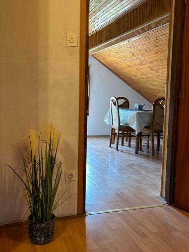 a dining room with a table and a table and chairs at Apartman MAURO in Rakovica