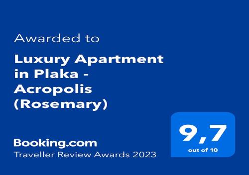 Majutusasutuses Luxury Apartment in Plaka - Acropolis (Rosemary) olev sertifikaat, autasu, silt või muu dokument