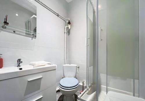 ein Bad mit einem WC, einem Waschbecken und einer Dusche in der Unterkunft Le studio 37 - Cœur de Rennes - Proche gare in Rennes