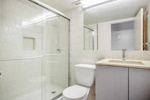 a bathroom with a shower and a toilet and a sink at S End Loft w Pool Art Gallery Steps to T BOS-356 in Boston