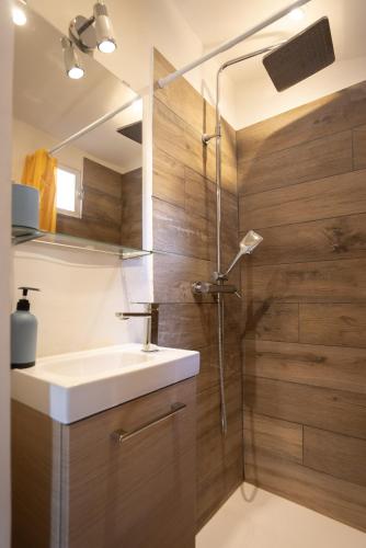 a bathroom with a sink and a shower at Petite maison de charme au cœur du centre ville in Apt