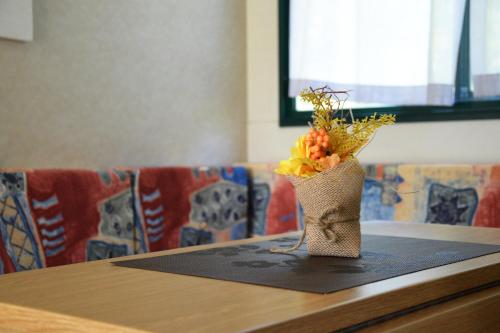 a vase of flowers sitting on top of a table at SAFARI CAMPING in Pombia