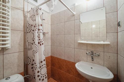 a bathroom with a sink and a toilet and a mirror at Wanta in Zakopane