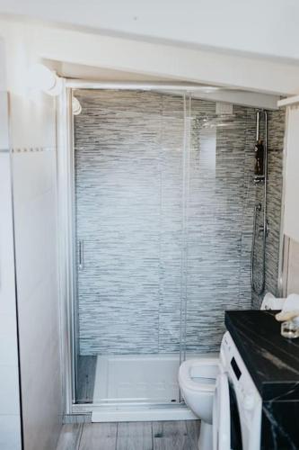a bathroom with a shower and a toilet in it at La Mansarda del Sole in Ortona